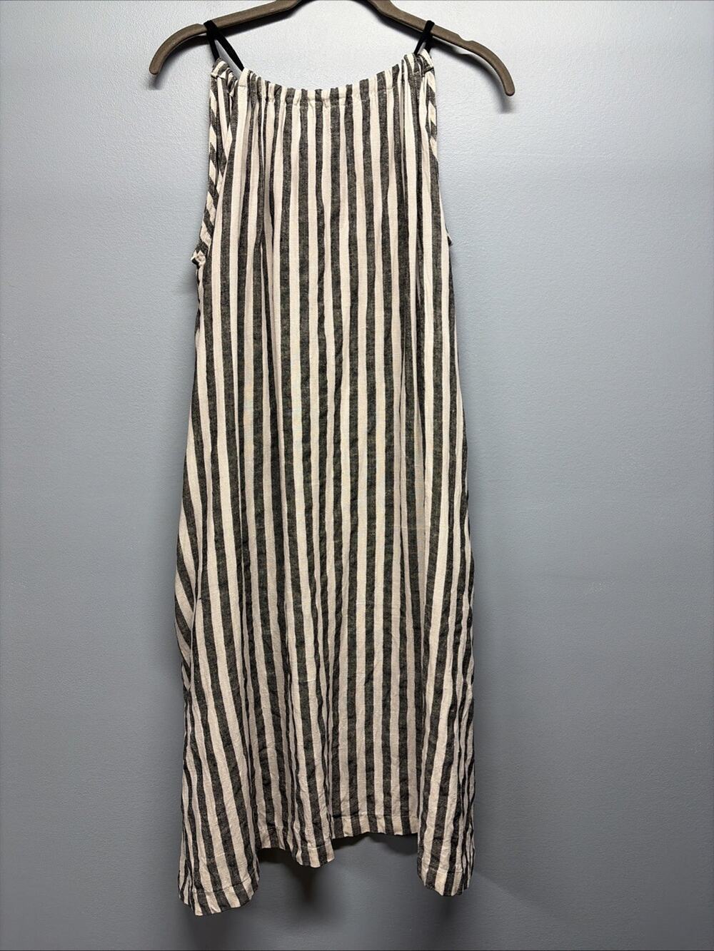 Crown Linen Designs Black & White Striped Halter Sundress - Sz L/XL - Pockets!!